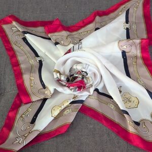 Elegant Red and White Carriage Print Scarf